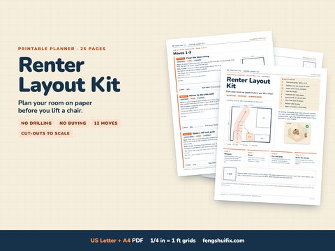 Cover of the Renter Layout Kit: a printable floor-plan grid with furniture cut-outs